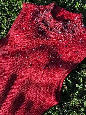 💎 Vintage SideEffects of California Red Rhinestone Sweater Top (Made in Hong Ko